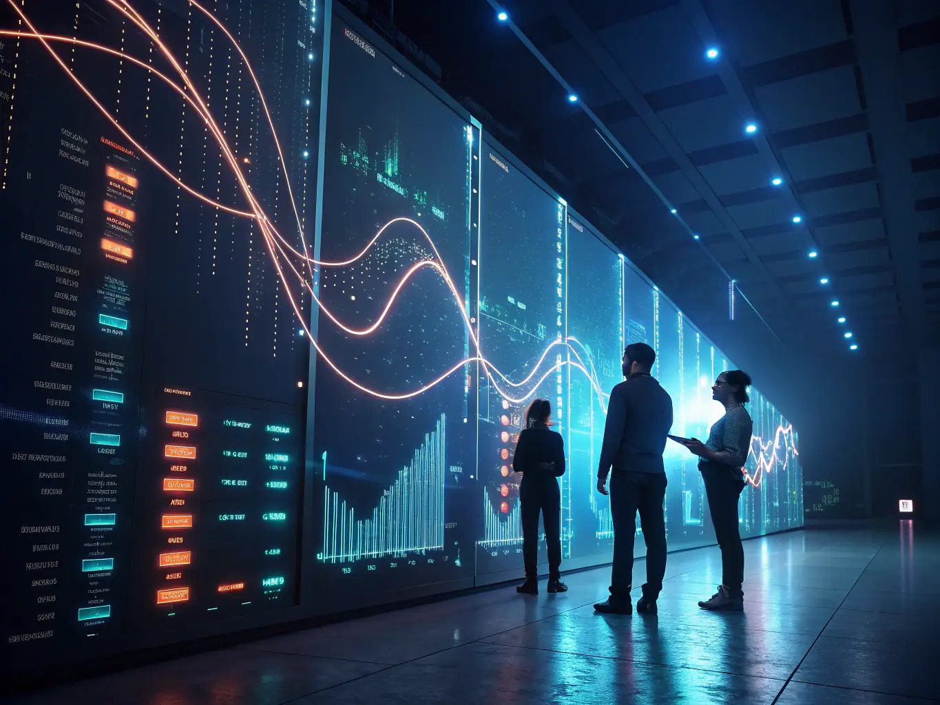 A futuristic interface showing AI-powered sales funnel optimization, highlighting increased conversion rates.